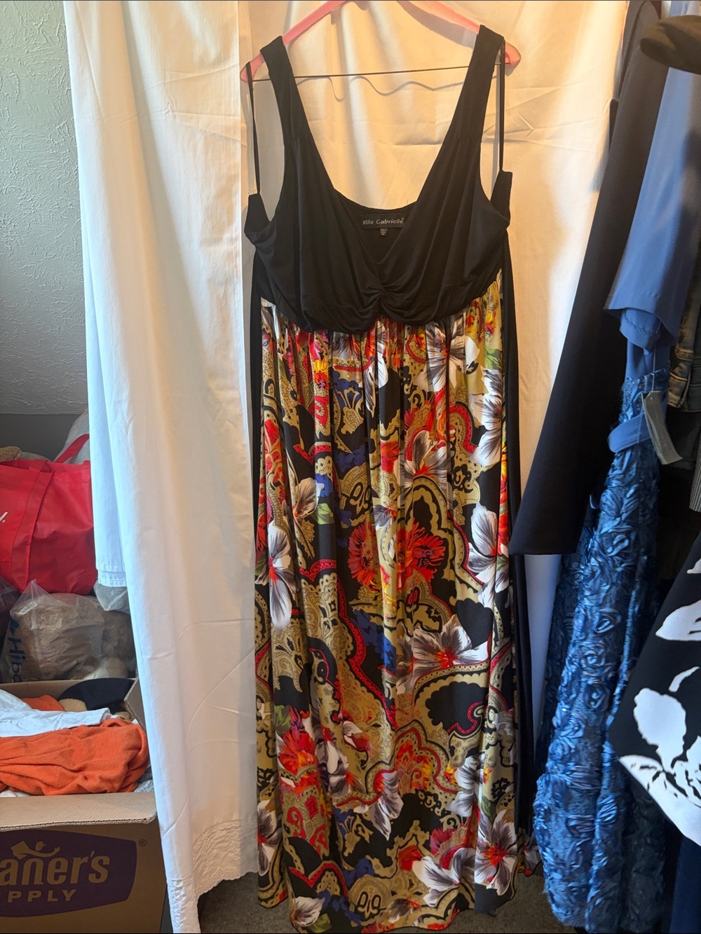 Black Floral Paisley Maxi Dress with Empire Bodice